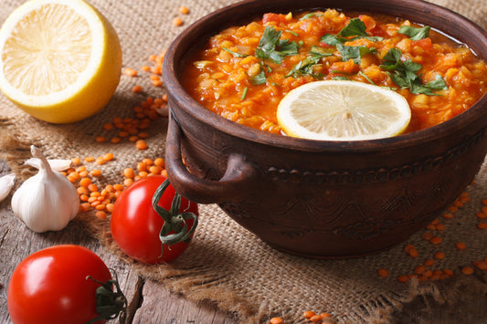 The Easiest Way to Prepare Roasted Potatoes and Onions, Red Lentil Soup, and Meatballs