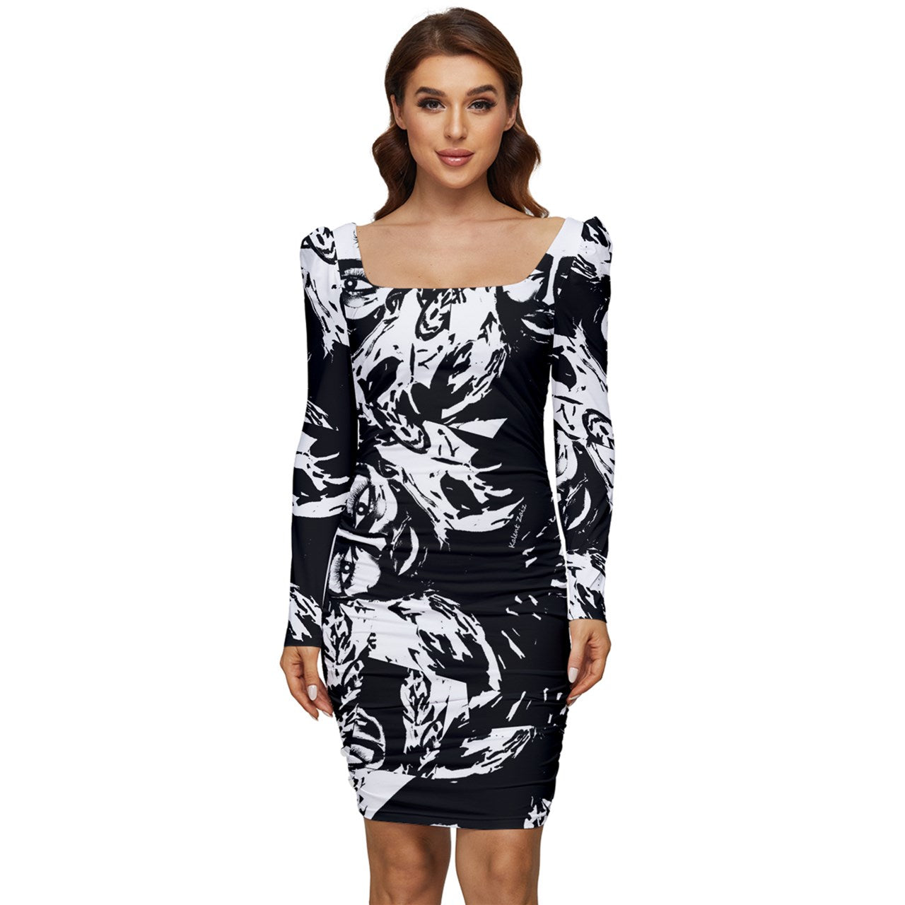 Frida Monochrome Stretch Jersey Dress Long Sleeve Ruched KALENT ZAIZ Frida Monochrome Stretch Jersey Dress Long Sleeve Ruched KALENT ZAIZ