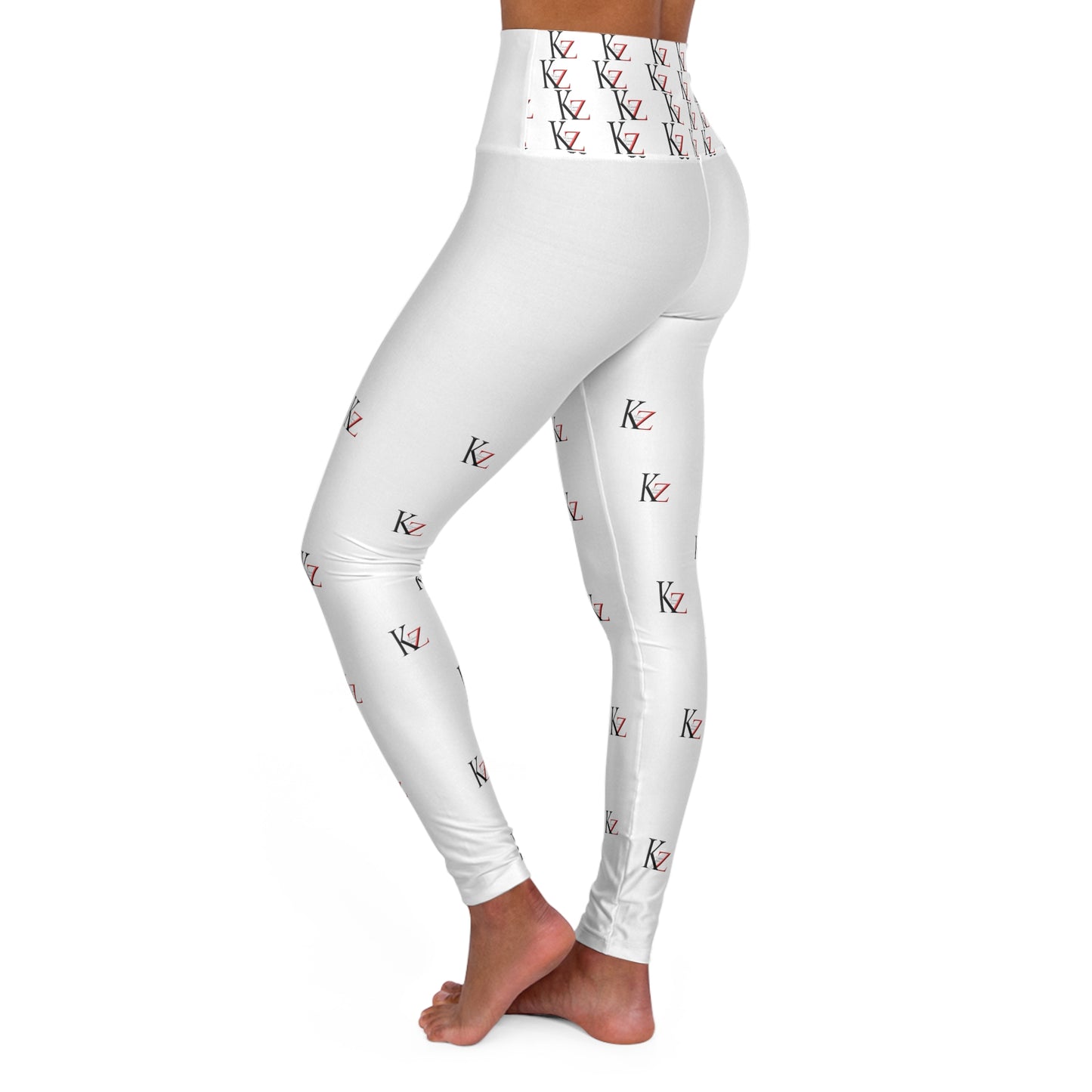 High Waisted KZ monogram Leggings (white)) For an optimal fit, check out the KZ monogram Leggings. Crafted with stretchy fabric, these leggings feature a high-waisted and slim fit. Plus, the iconic Kalent Zaiz logo is featured around the waistband.