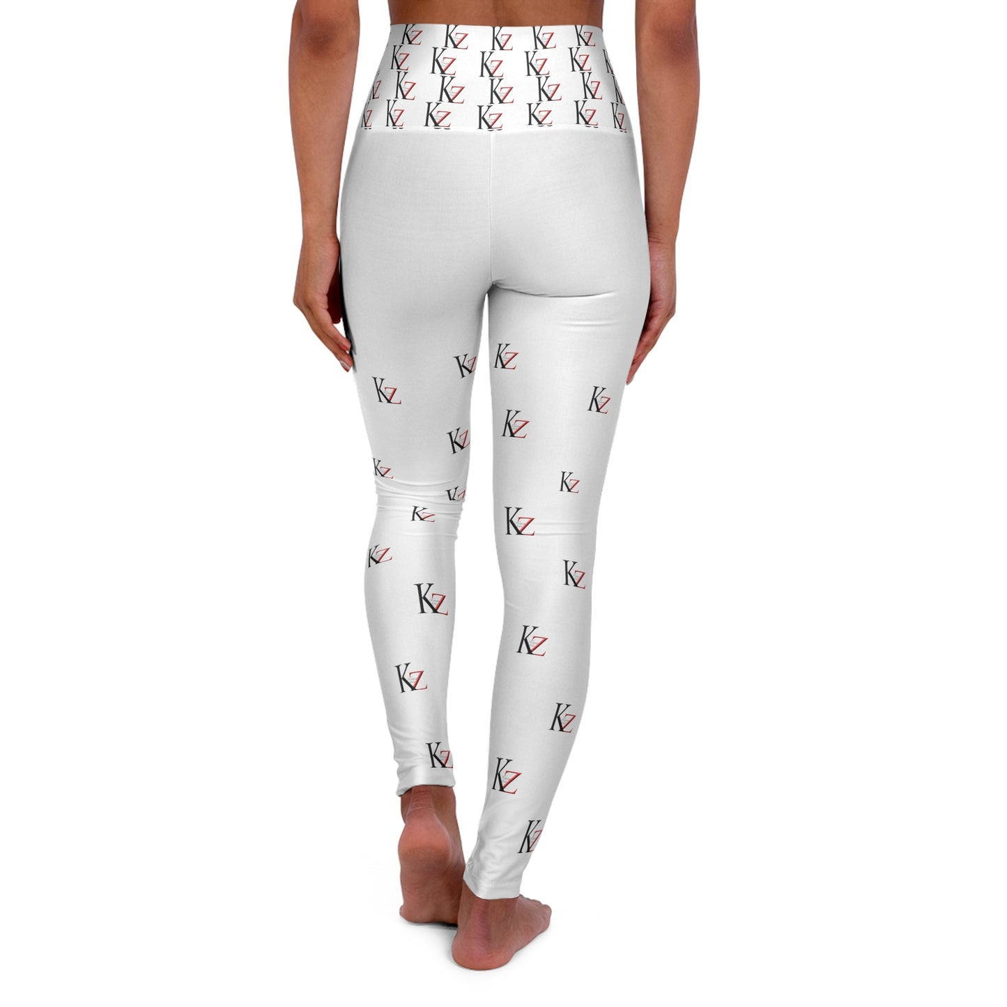 High Waisted KZ monogram Leggings (white)) For an optimal fit, check out the KZ monogram Leggings. Crafted with stretchy fabric, these leggings feature a high-waisted and slim fit. Plus, the iconic Kalent Zaiz logo is featured around the waistband.