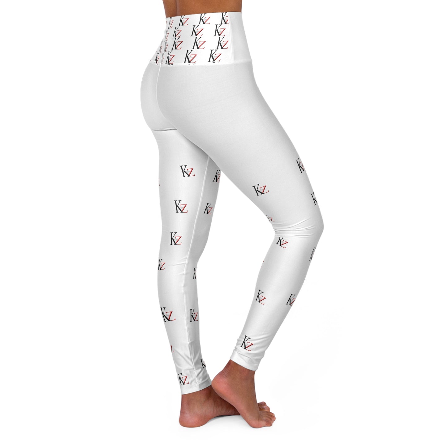 High Waisted KZ monogram Leggings (white)) For an optimal fit, check out the KZ monogram Leggings. Crafted with stretchy fabric, these leggings feature a high-waisted and slim fit. Plus, the iconic Kalent Zaiz logo is featured around the waistband.