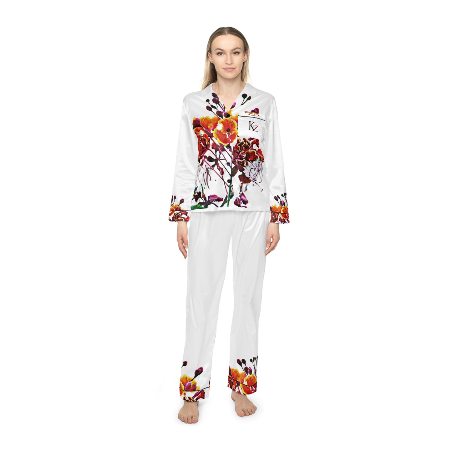 Kalent Zaiz "FLAMBOYANT" Women's Satin Pajamas ( White)