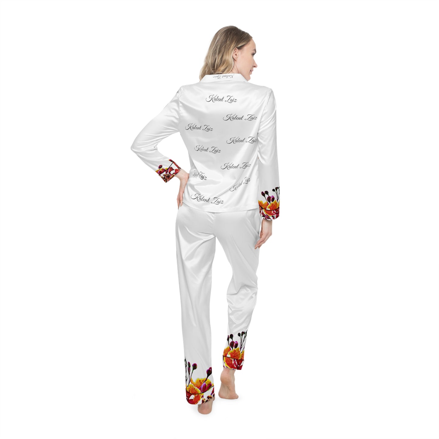 Kalent Zaiz "FLAMBOYANT" Women's Satin Pajamas (white)