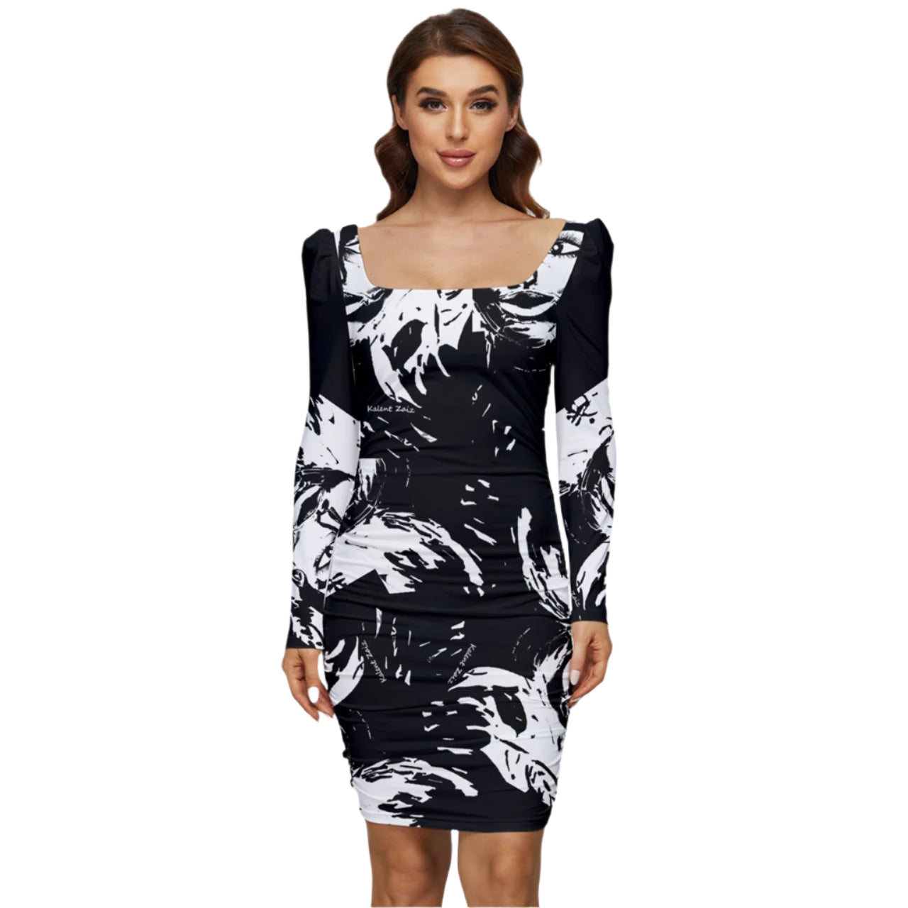 Black Frida Roached Long Sleeve Women Dress Stretch Jersey