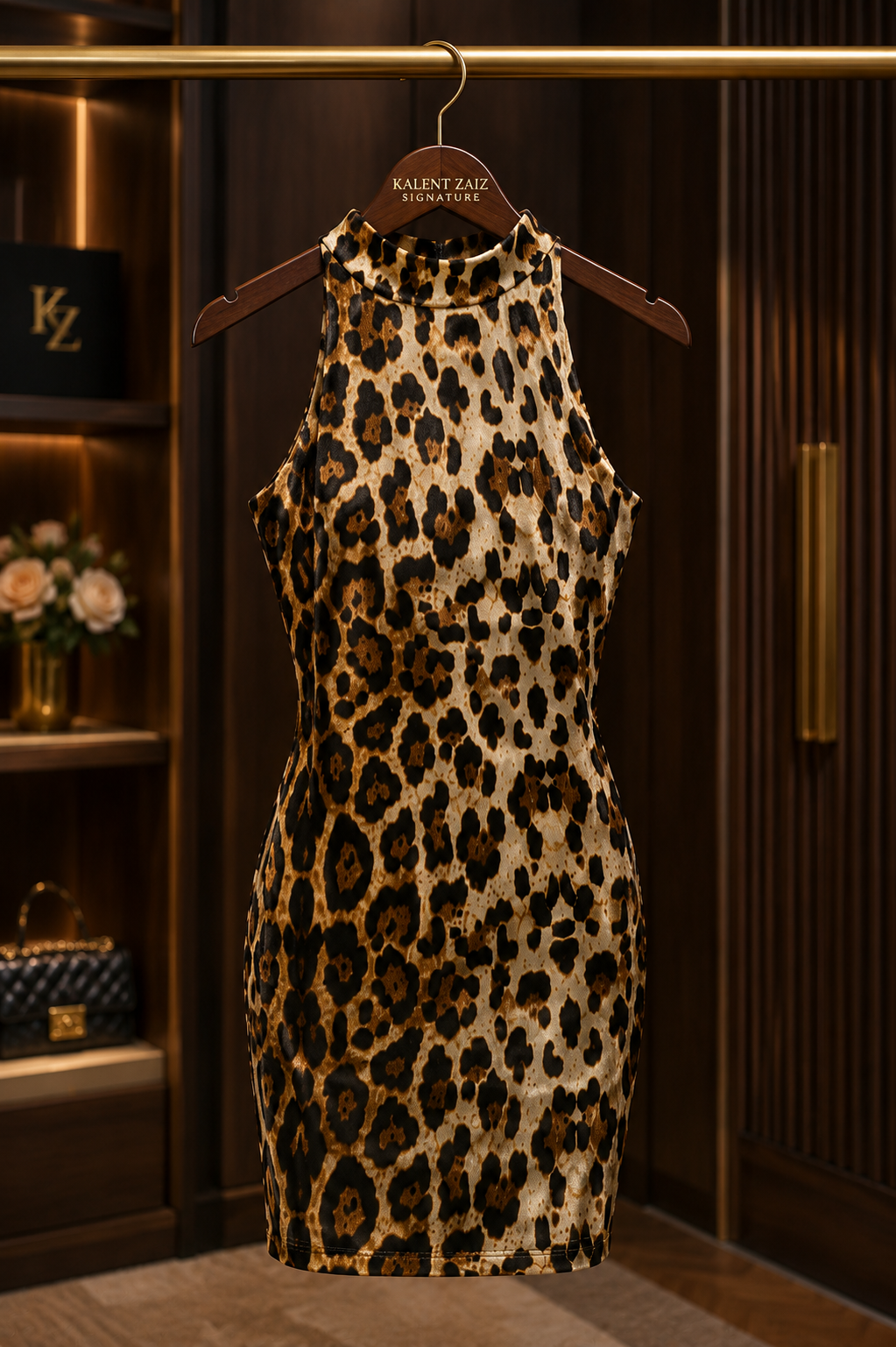 Trendy Contemporary leopard sleeveless turtle dress