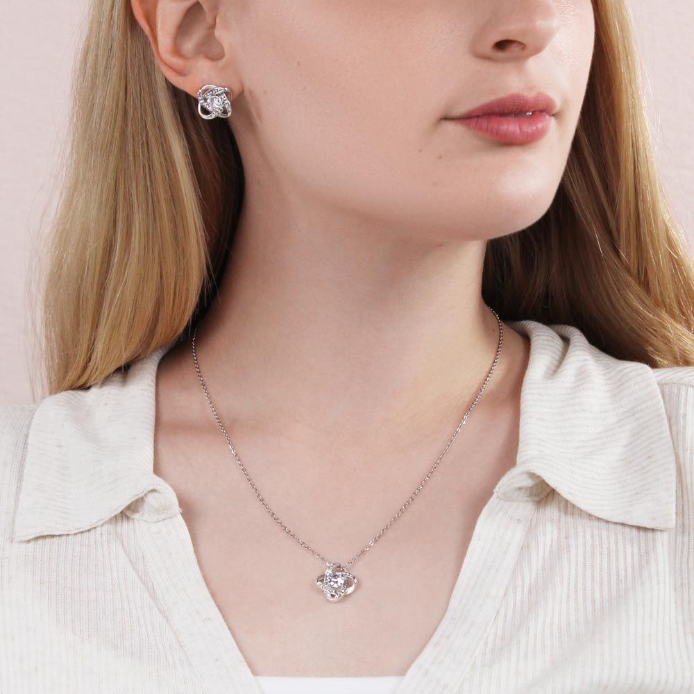 Love Knot Pendant and Earrings Set Surprise your loved one with this gorgeous Love Knot Earring & Necklace Set! The Love Knot design represents an unbreakable bond between two souls. This symbol of never-ending love is a forever favorite and trending everywhere.
