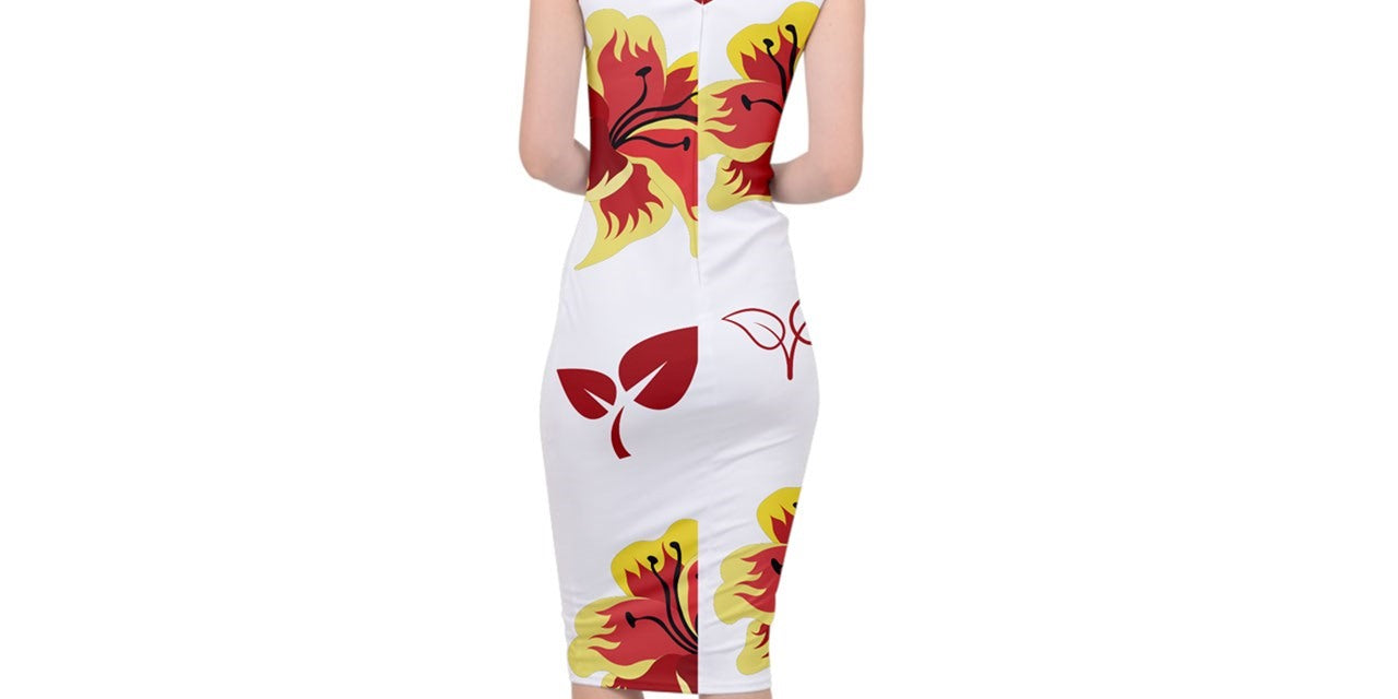Kalent Zaiz (White Flower) Sleeveless Pencil Dress