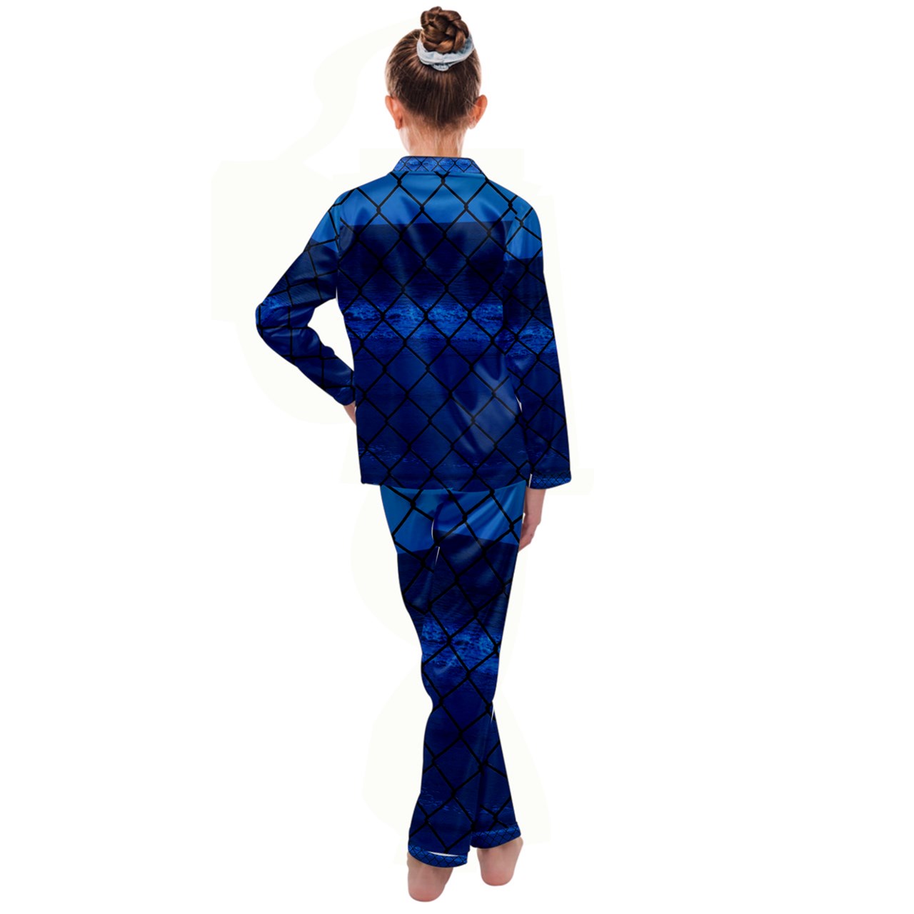 Navy Cute Kid's Satin Long Sleeve Pajamas Set