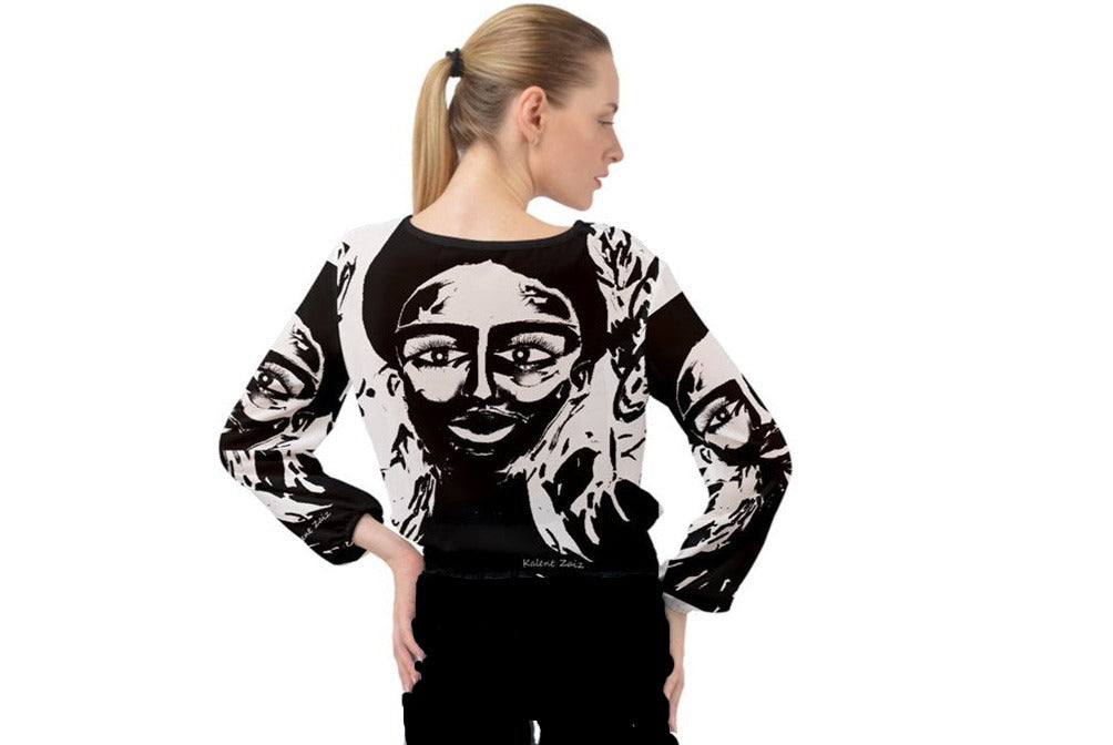 Frida Monogram Banded Bottom Chiffon Top A breezy chiffon top that looks effortlessly elegant even when casually paired with a pair of shorts. Design it with unique prints. Chiffon Loose Fit Elastic banded bottom and sleeves Machine wash Weight: 110 gem Imprinted using an advance heat sublimation technique