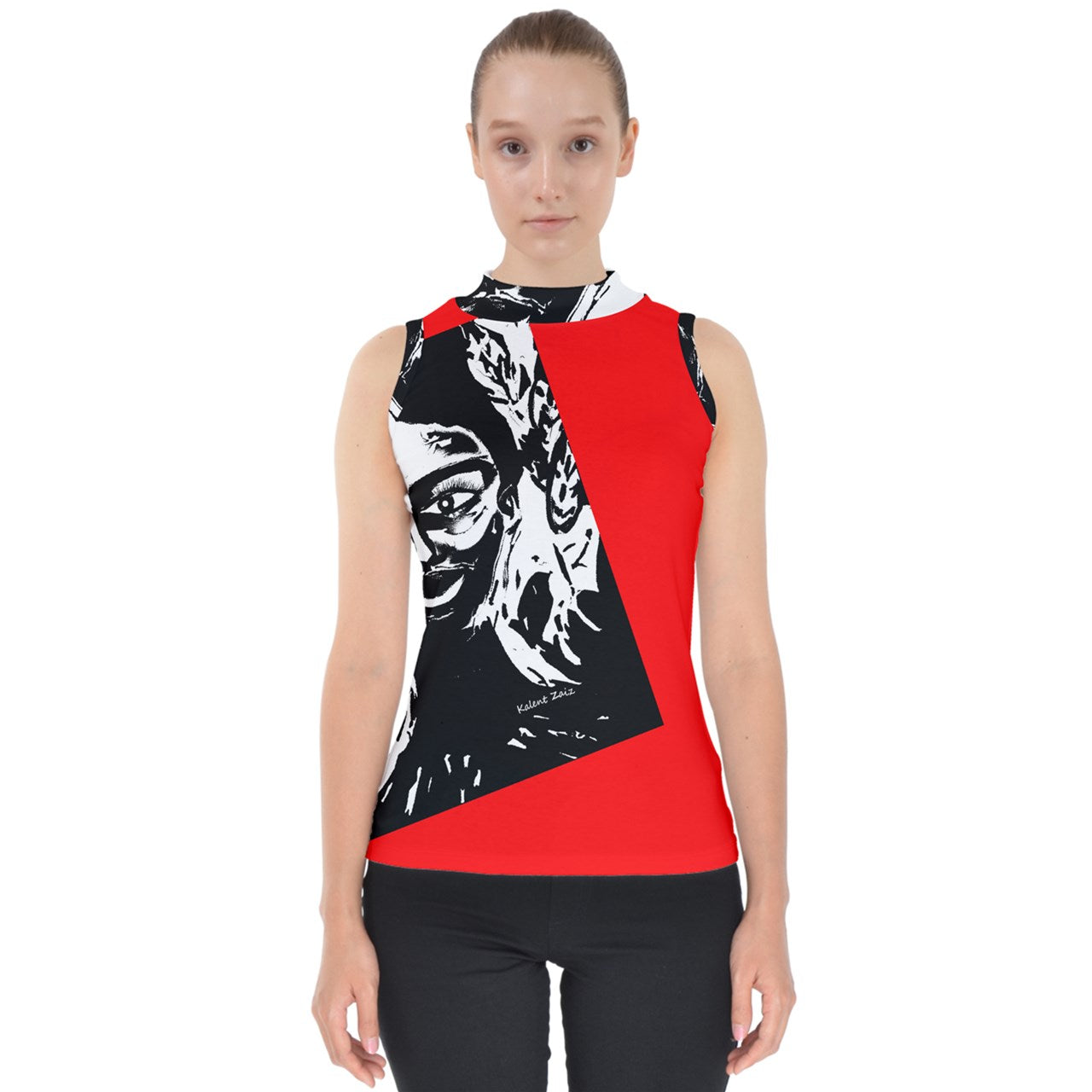 Frida Mock Neck Shell Top A simple yet chic alternative to our classic custom tank top. Mock necks give every outfit an edgier look so design your own to wear with jeans or skirts. Made from 90% Cotton, 10% Spandex Soft, stretchy, lightweight and quick drying fabric Fitted Design Machine wash Imprinted using an advance heat sublimation technique
