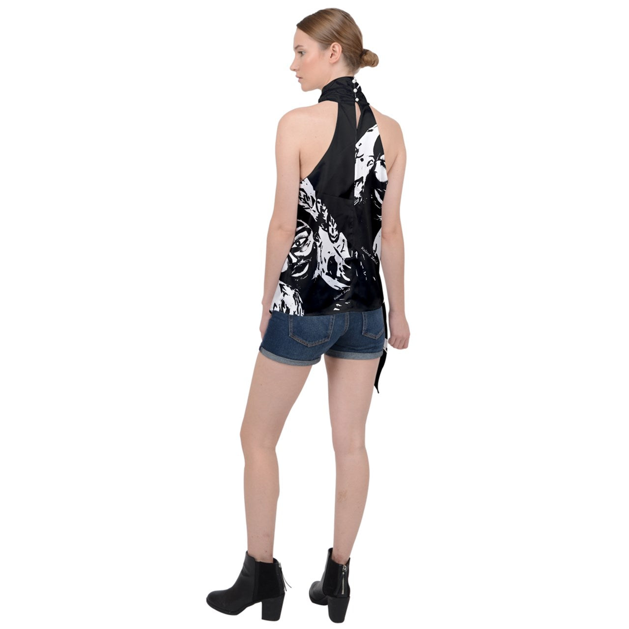 Frida Halter Asymmetric Satin Top Pair this custom Halter Asymmetric Satin Top with shorts or skirts for an elegant outfit to go out in. Satin Relaxed Fit Halter neck design Soft and smooth material Fully Customizable Machine wash Designs imprinted using an advance heat sublimation technique