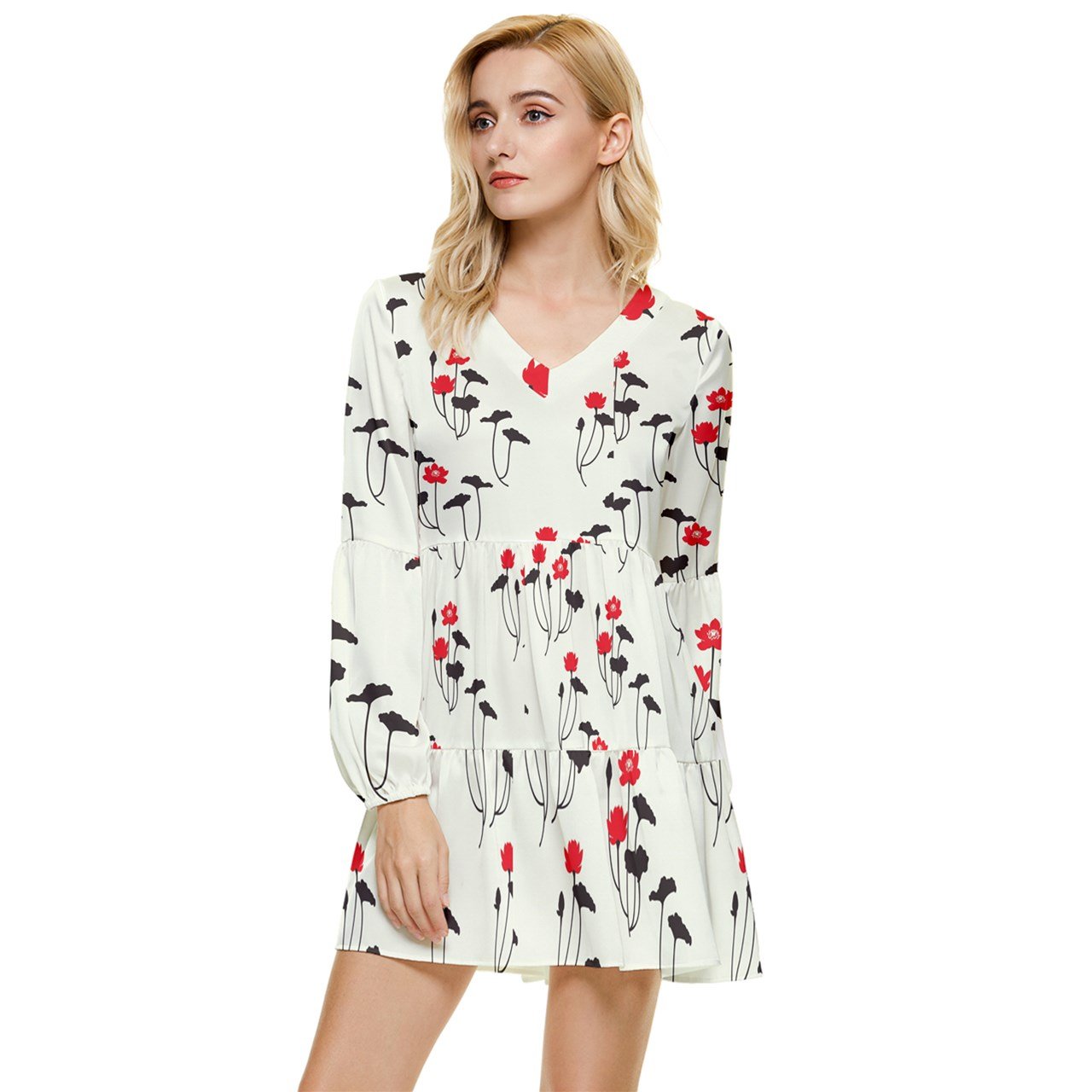 Kalent Zaiz Chic Long Sleeve Tiered Mini Dress Every girl knows that a Mini Dress, just like your favorite wear-anywhere clothing, is the key to a nice outfit without all the effort. and is polished and casual-cool, they just get you and your frills-free sense of style, plus they’re just as versatile as any classic closet basic. The dress comes with tiered V-neck design, making it a flattering cut for any body shape. It's easy to design and makes a simple outfit.