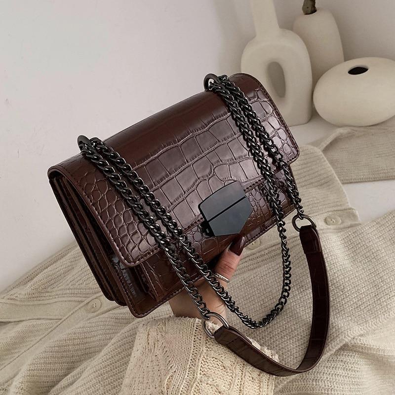 Vintage Crocodile Pattern Chain Women's Shoulder Crossbody Bags Fashion Ladies Messenger Bag