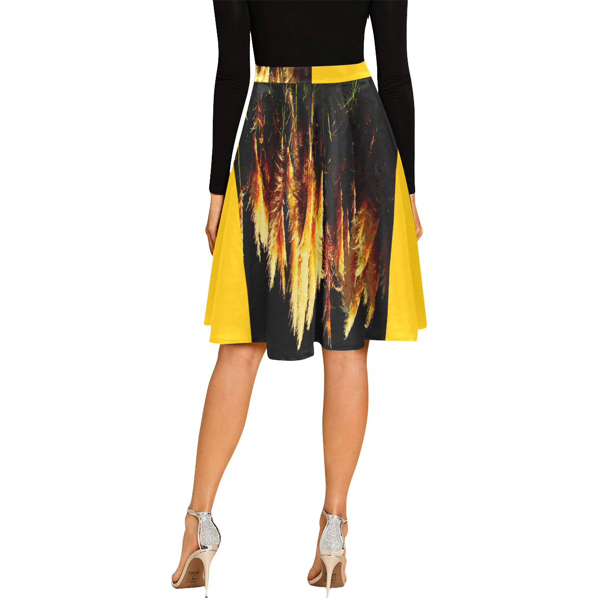 Kalent Zaiz Pleats Skirt Women's Midi Skirt (Yellow) - Designed by Kalent Zaiz