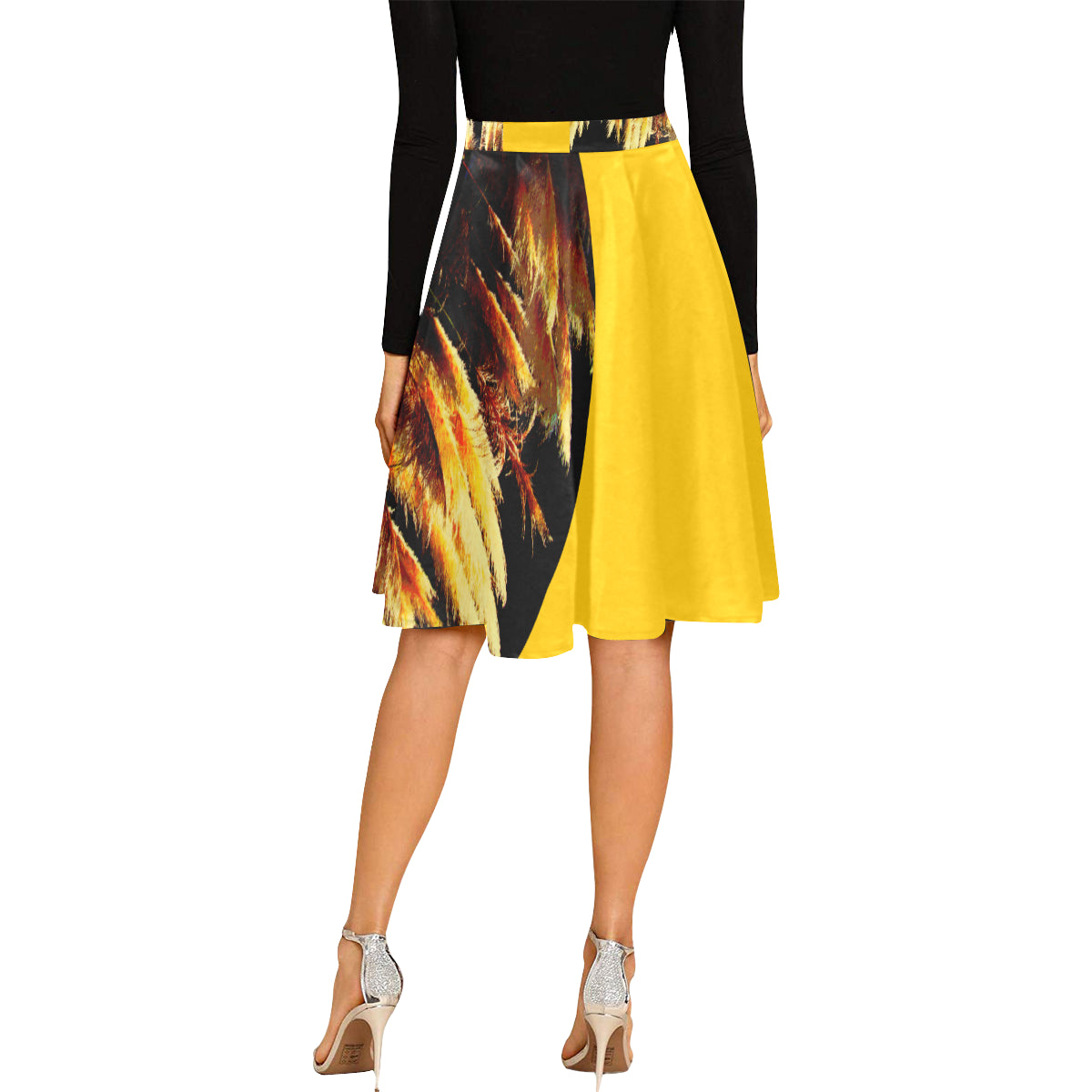 Kalent Zaiz Pleats Skirt Women's Midi Skirt (Yellow) - Designed by Kalent Zaiz