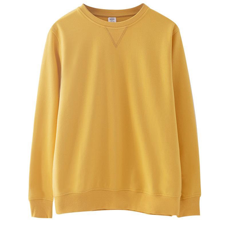 Egg yellow 320G solid round neck couple's top men's long sleeve sweater