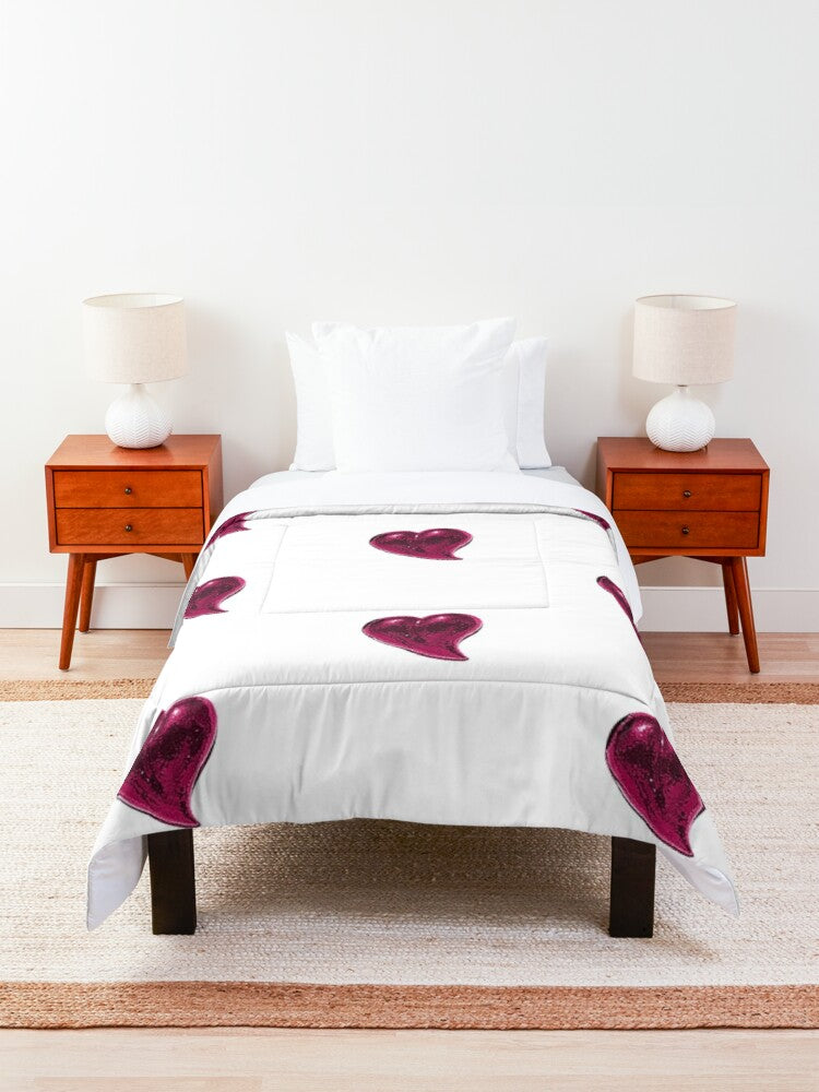 Pink Heart white Comforter