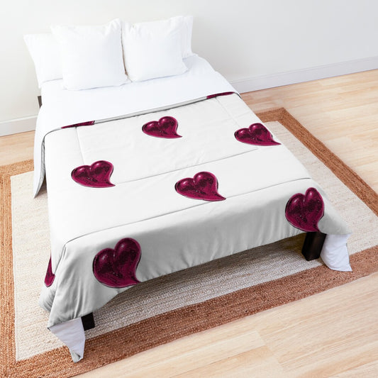Pink Heart white Comforter