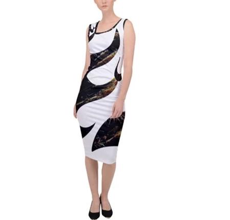 Kalent Zaiz (White with parttern) Sleeveless Pencil Dress