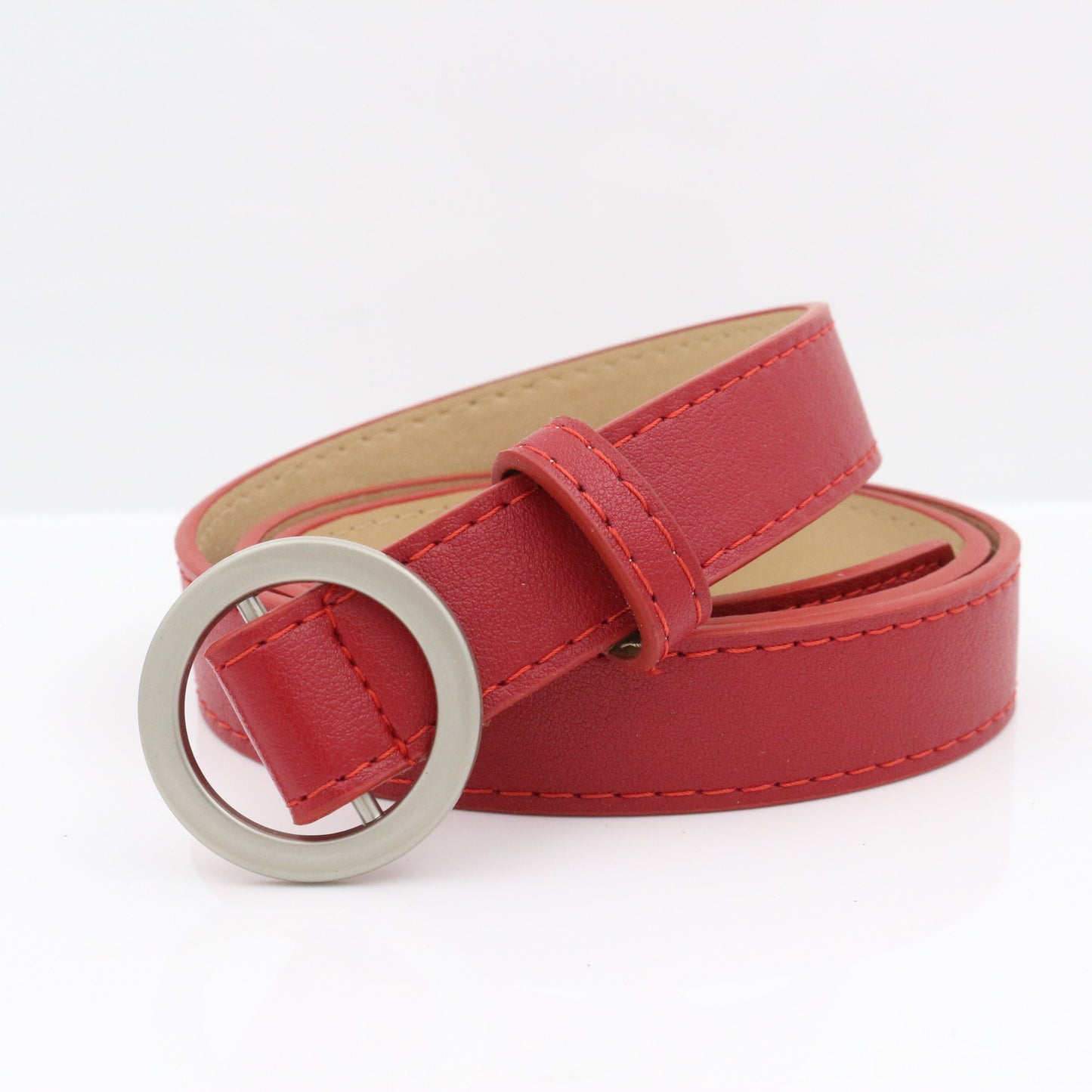 No hole round buckle ladies belt female simple wild Korean retro fashion black pants belt female Korean students