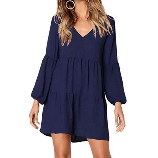 Women Autumn sexy dress in V-Neck Long Sleeve with Knee-Length