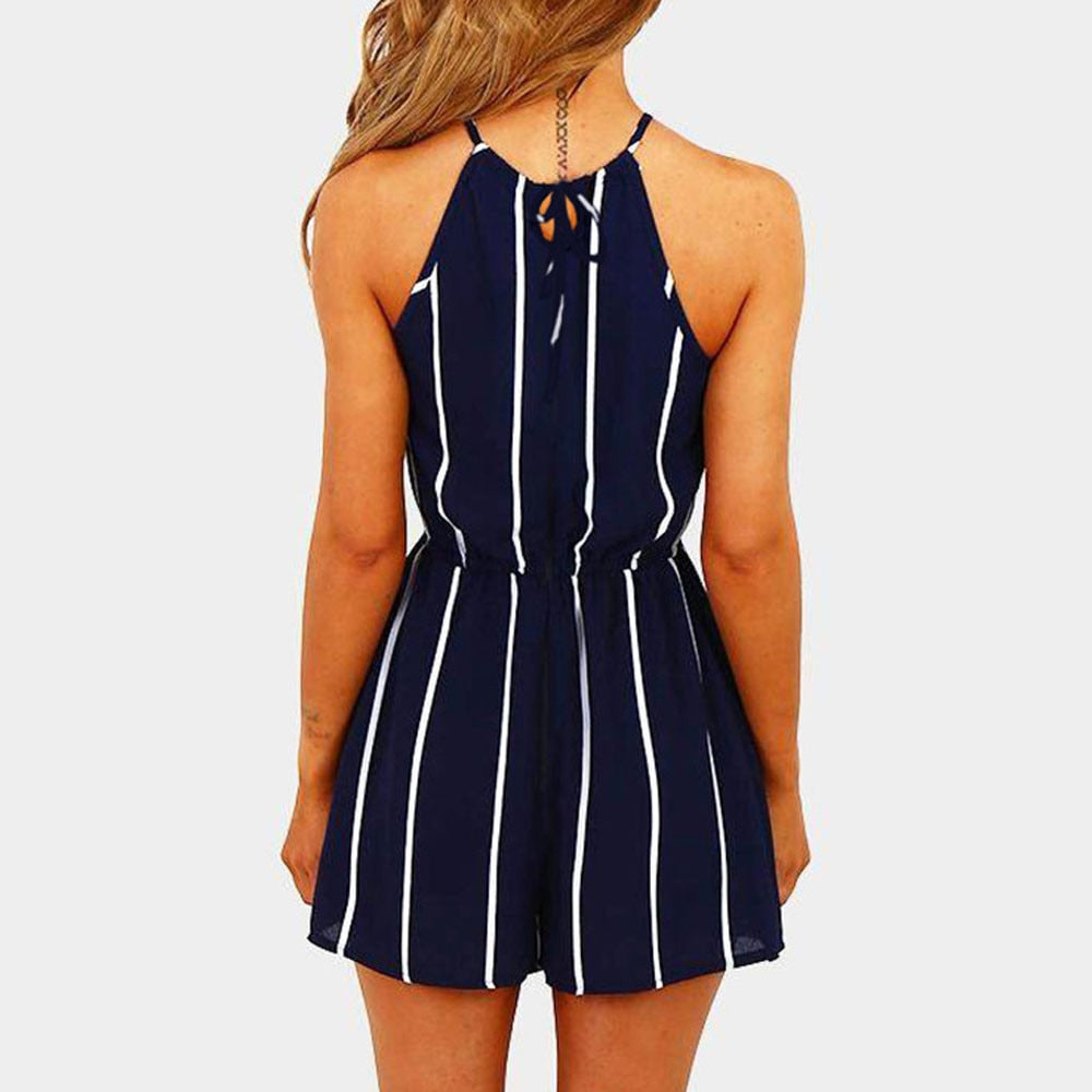 Women casual Off Shoulder Striped sexy jumpsuit in Sleeveless