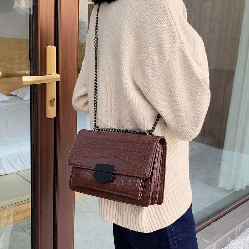 Vintage Crocodile Pattern Chain Women's Shoulder Crossbody Bags Fashion Ladies Messenger Bag