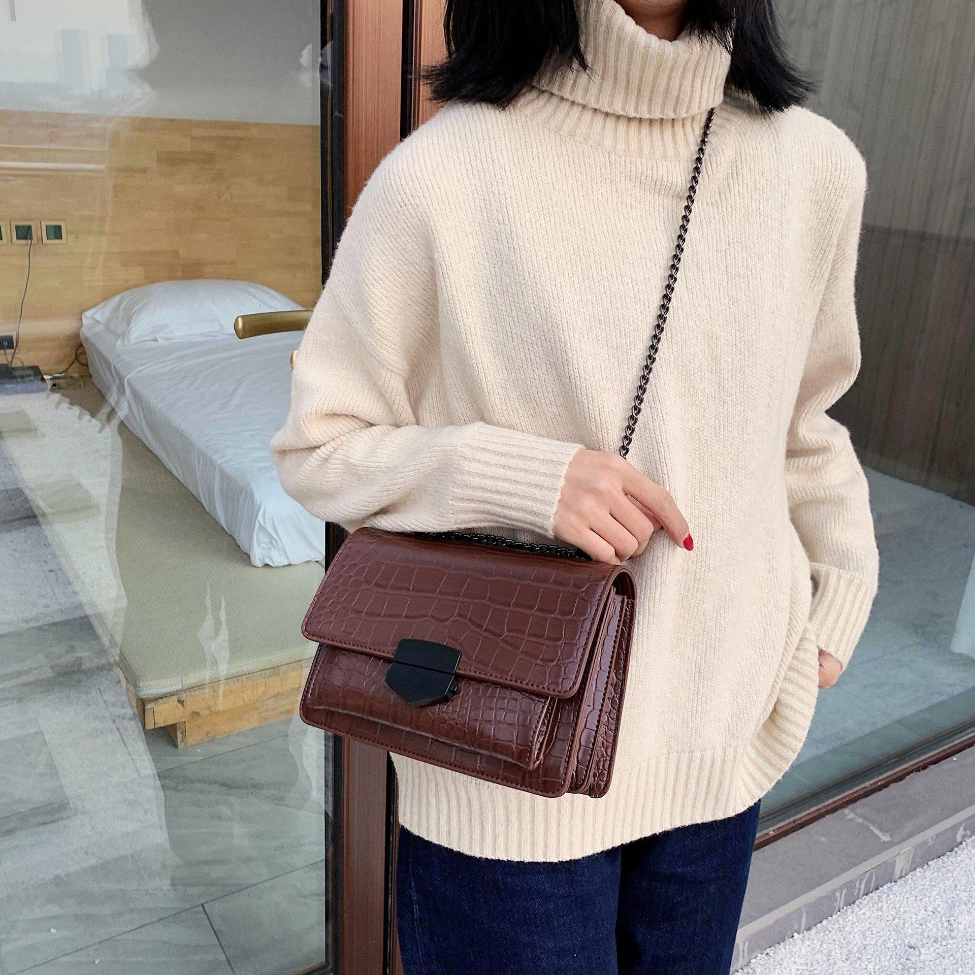 Vintage Crocodile Pattern Chain Women's Shoulder Crossbody Bags Fashion Ladies Messenger Bag