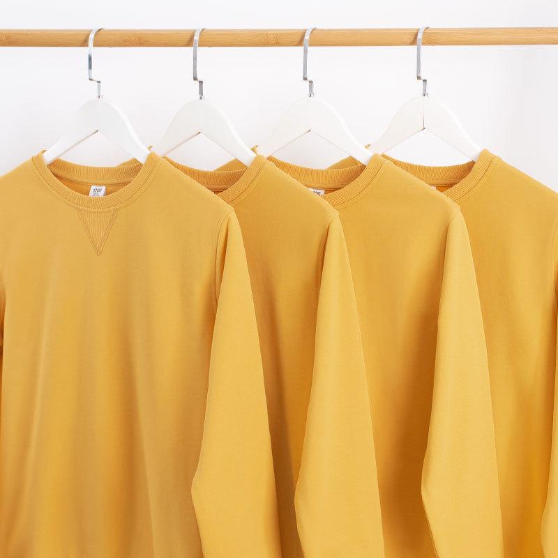 Egg yellow 320G solid round neck couple's top men's long sleeve sweater
