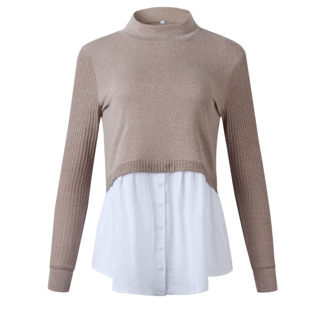 Autumn Winter Black Knitted Women Turtleneck Sweater 2020 Patchwork Long Sleeve Button Pullover Women Jumper