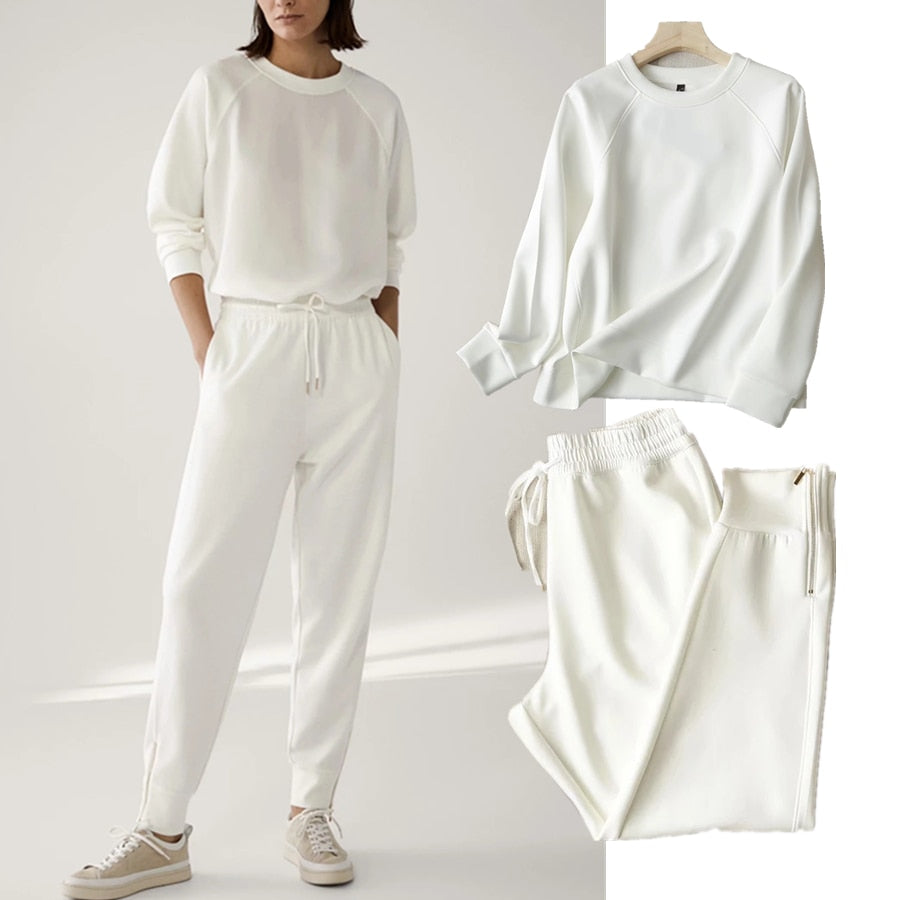 Withered England Simple Fashion O-neck Loose Winter Hoodies Women Sweatshirt Pullovers Tops Harem Jogger Pants 2 pieces sets