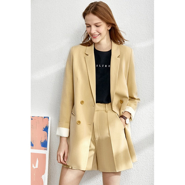 Suit Female Lady Blazer, Lace V neck Tanks, & or High Waist Women's pants long, Shorts