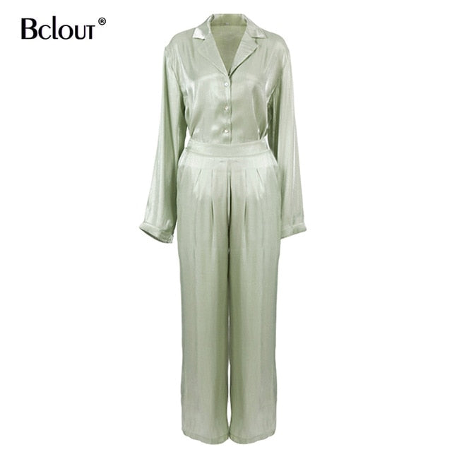 Green Vintage Two Piece Sets Women Autumn Sets Of Elegant Woman Long Sleeve Top And High Waist Pants 2 Piece Set Female