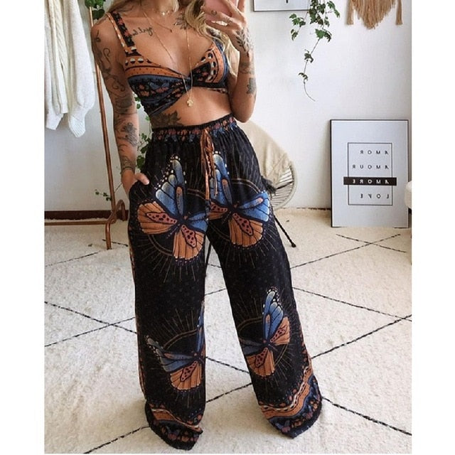 2 Pecs Suit Summer Tracksuit Sets Women's Outfits Boho Beach