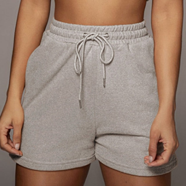 Casual Solid Sportswear Two Piece Sets Women 2021 Crop Top And Drawstring Shorts Matching Set Summer Athleisure Outfits