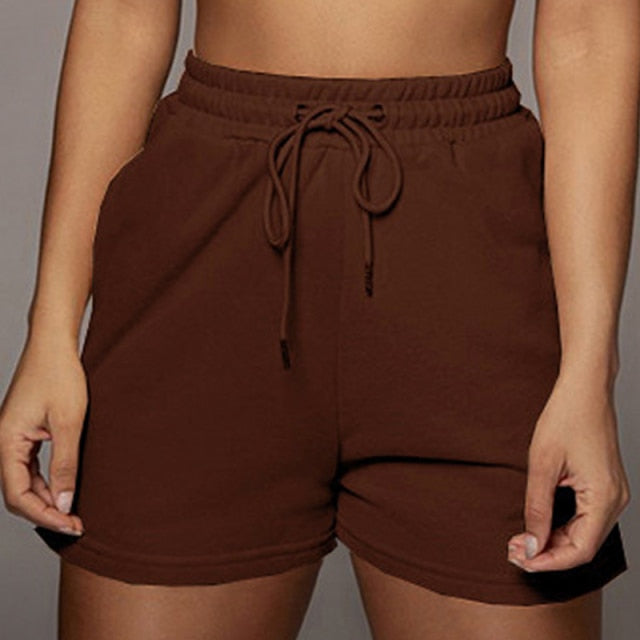Casual Solid Sportswear Two Piece Sets Women 2021 Crop Top And Drawstring Shorts Matching Set Summer Athleisure Outfits