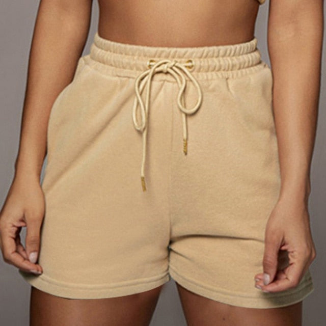 Casual Solid Sportswear Two Piece Sets Women 2021 Crop Top And Drawstring Shorts Matching Set Summer Athleisure Outfits