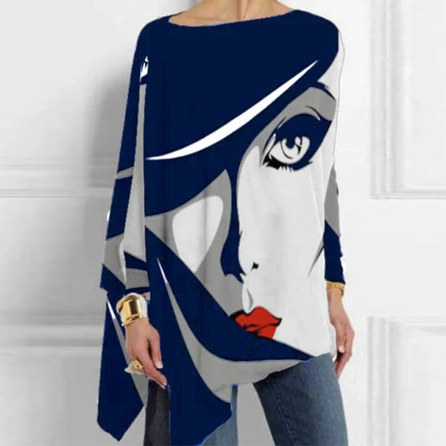Women Fashion Tops Harajuku Shirt Aesthetic Clothes Ladies Long Sleeve Lrregular Shirts Graphic Tees Vintage Top Printed T-Shirt