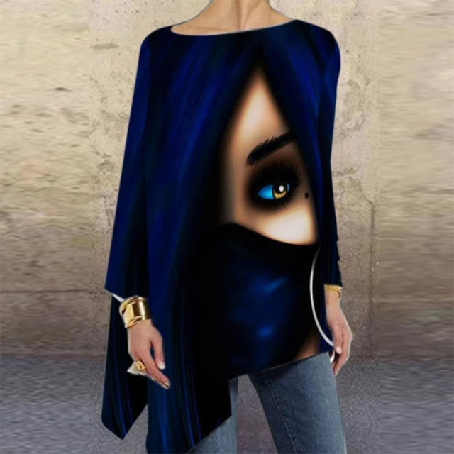 Women Fashion Tops Harajuku Shirt Aesthetic Clothes Ladies Long Sleeve Lrregular Shirts Graphic Tees Vintage Top Printed T-Shirt