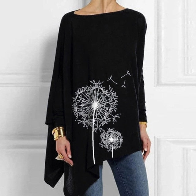 Women Fashion Tops Harajuku Shirt Aesthetic Clothes Ladies Long Sleeve Lrregular Shirts Graphic Tees Vintage Top Printed T-Shirt