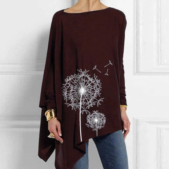 Women Fashion Tops Harajuku Shirt Aesthetic Clothes Ladies Long Sleeve Lrregular Shirts Graphic Tees Vintage Top Printed T-Shirt