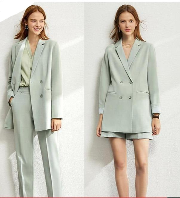 Suit Female Lady Blazer, Lace V neck Tanks, & or High Waist Women's pants long, Shorts