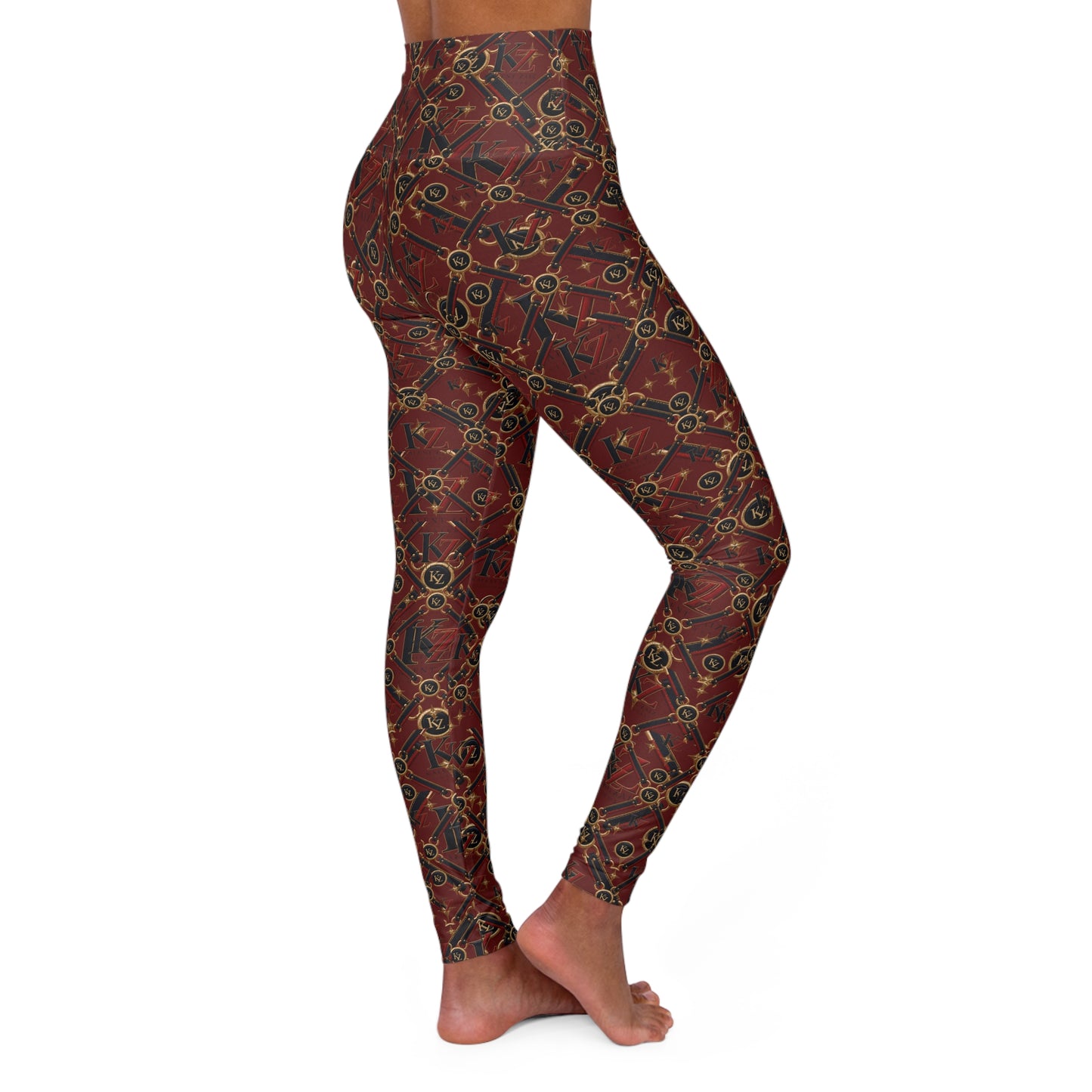 Kalent Zaiz Signature High-Waisted Yoga Leggings | Brown Luxe Monogram Print