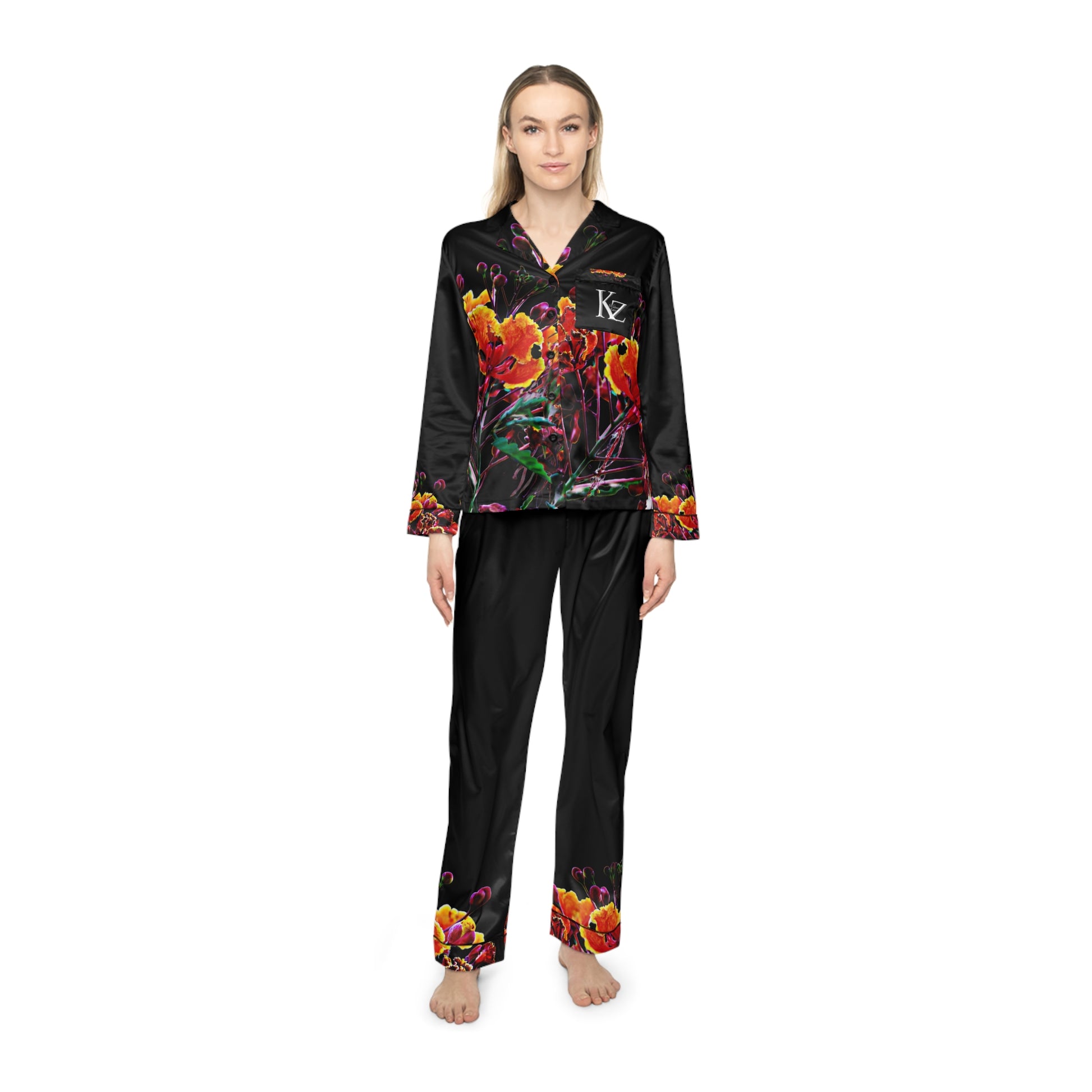 "FLAMBOYANT" Women's Satin Pajamas (black)