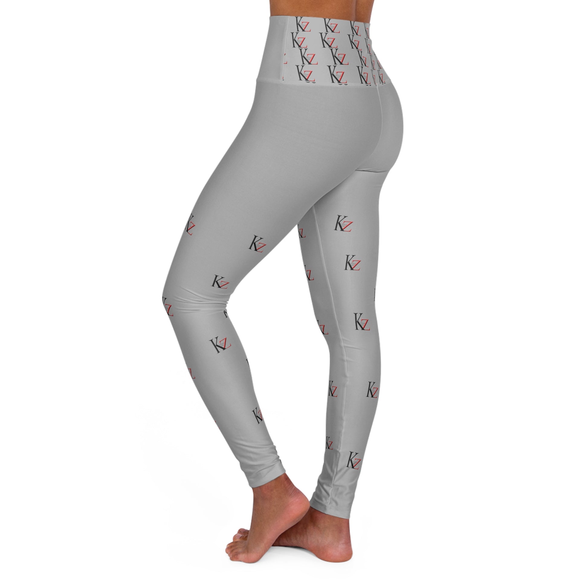 High Waisted  KZ monogram Leggings (Light Gray)) For an optimal fit, check out the KZ monogram Leggings. Crafted with stretchy fabric, these leggings feature a high-waisted and slim fit. Plus, the iconic Kalent Zaiz logo is featured around the waistband.