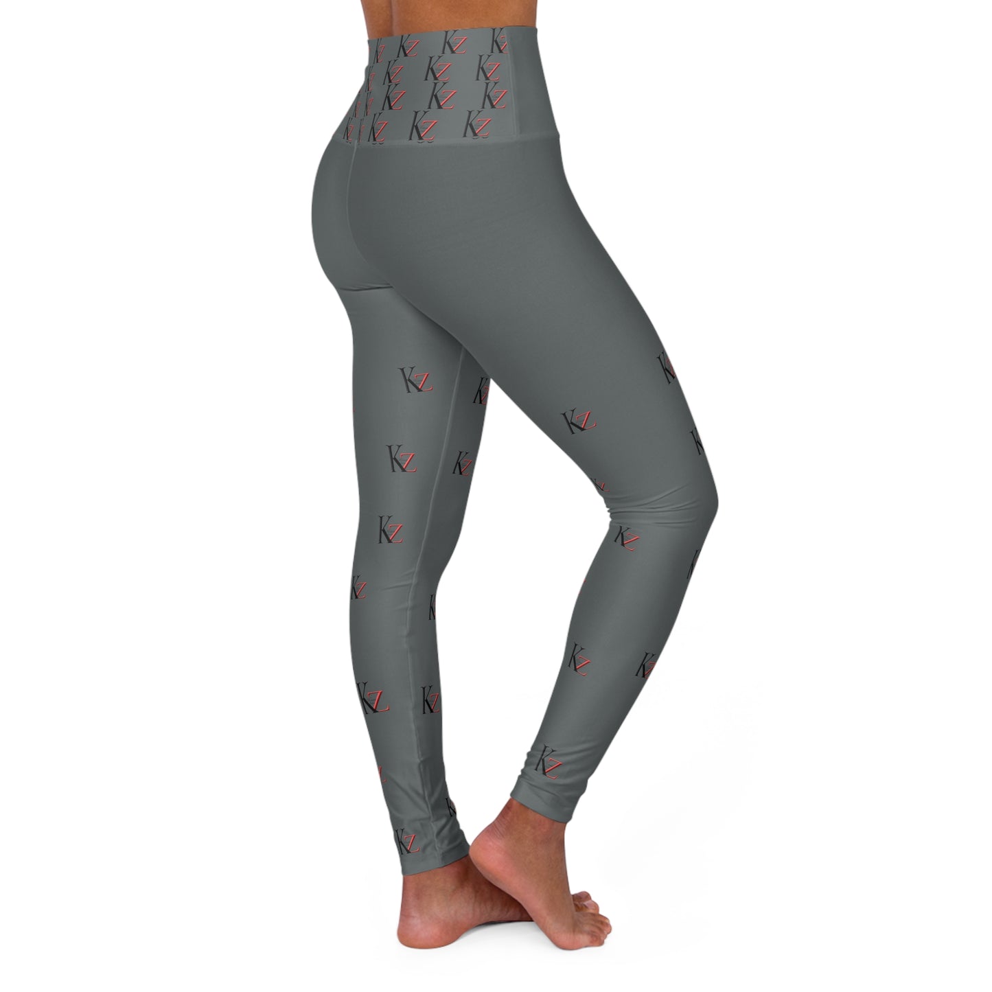 High Waisted KZ monogram Leggings (Dark Gray-Crome) For an optimal fit, check out the KZ monogram Leggings. Crafted with stretchy fabric, these leggings feature a high-waisted and slim fit. Plus, the iconic Kalent Zaiz logo is featured around the waistband.