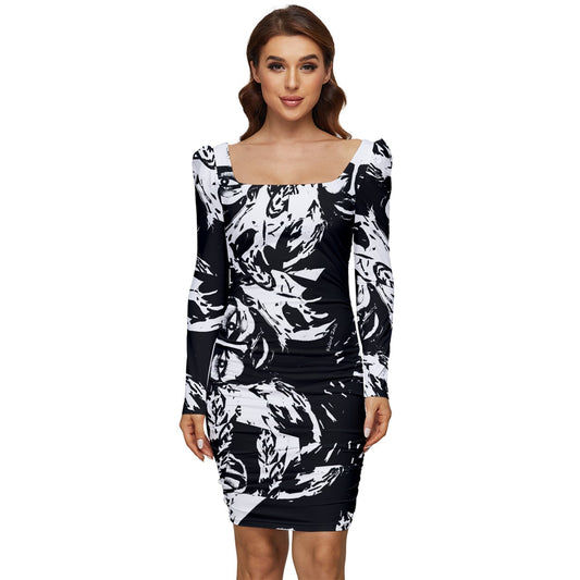 Frida Monochrome Ruched Jersey Stretch Dress Long Sleeve A fresh design for one of the most popular items on our page! The long sleeves give the dress a more elegant edge.