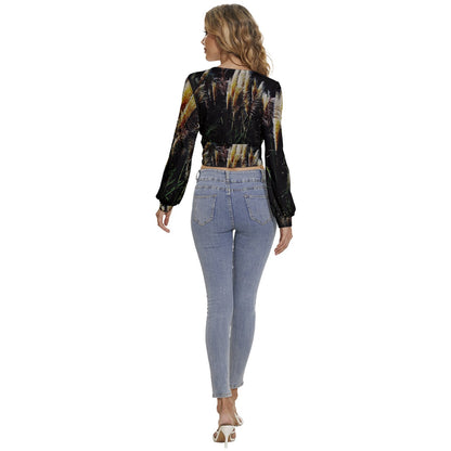 Long Sleeve Deep-V Velour Top