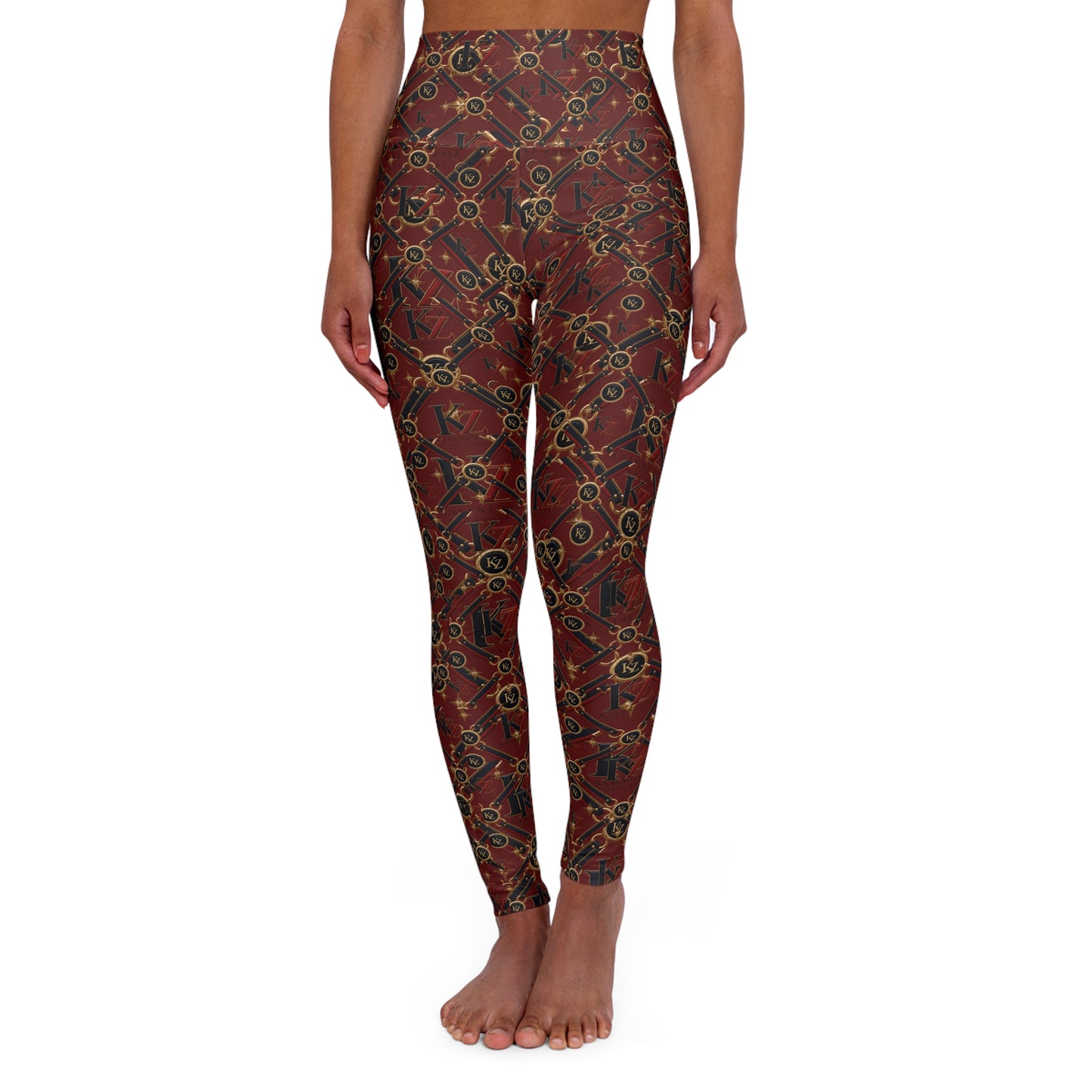 Kalent Zaiz Signature High-Waisted Yoga Leggings | Brown Luxe Monogram Print