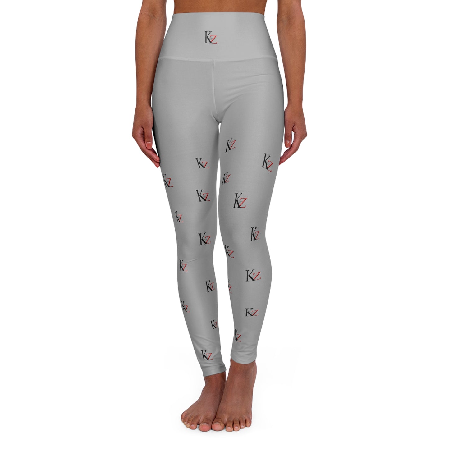 High Waisted  KZ monogram Leggings (Light Gray)) For an optimal fit, check out the KZ monogram Leggings. Crafted with stretchy fabric, these leggings feature a high-waisted and slim fit. Plus, the iconic Kalent Zaiz logo is featured around the waistband.